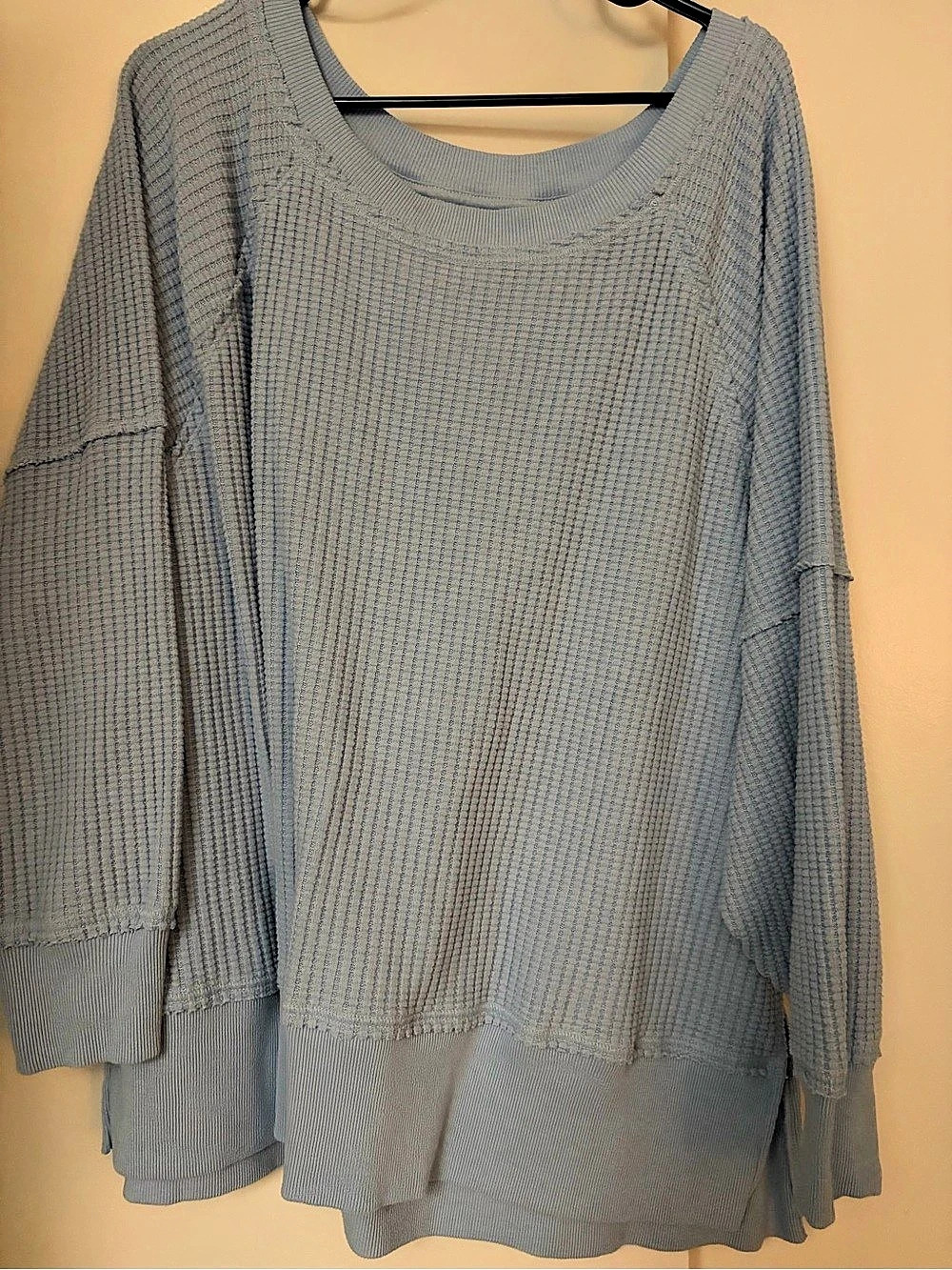 American Eagle Big Hug Oversized Off-the Shoulder Waffle Knit Long Sleeve